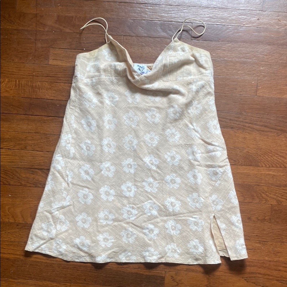 Beige Floral Dress with Side Slit